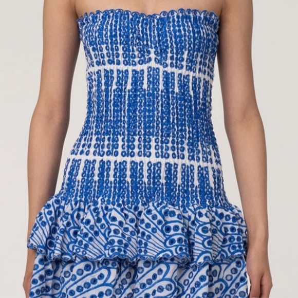 Rosedress Smocked Strapless Cocktail Mini Blue White Brand New Small - Picture 1 of 4